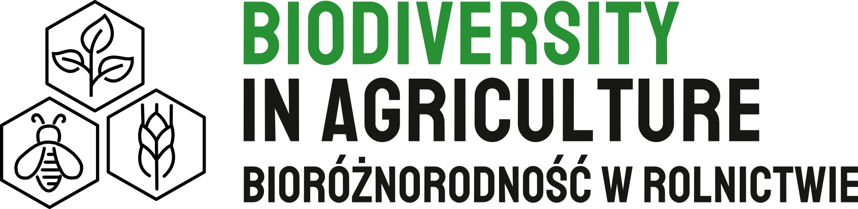 logo z zielono-czarnym napisem biodiversity in agriculture: bioróżnorodność w rolnictwie