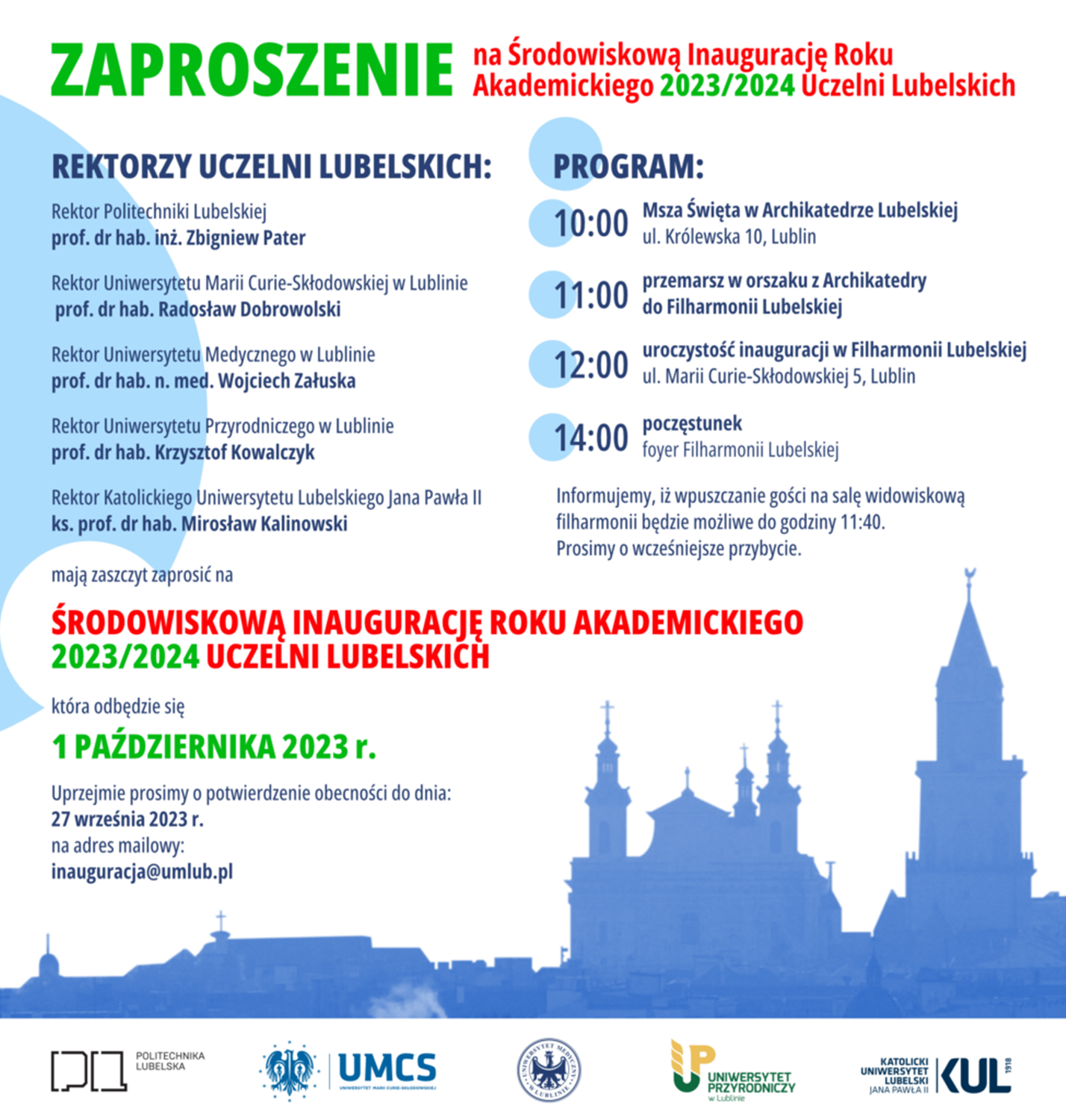 plakat środowiskowej inauguracji roku akademickiego uczelni lubelskich 2023/24