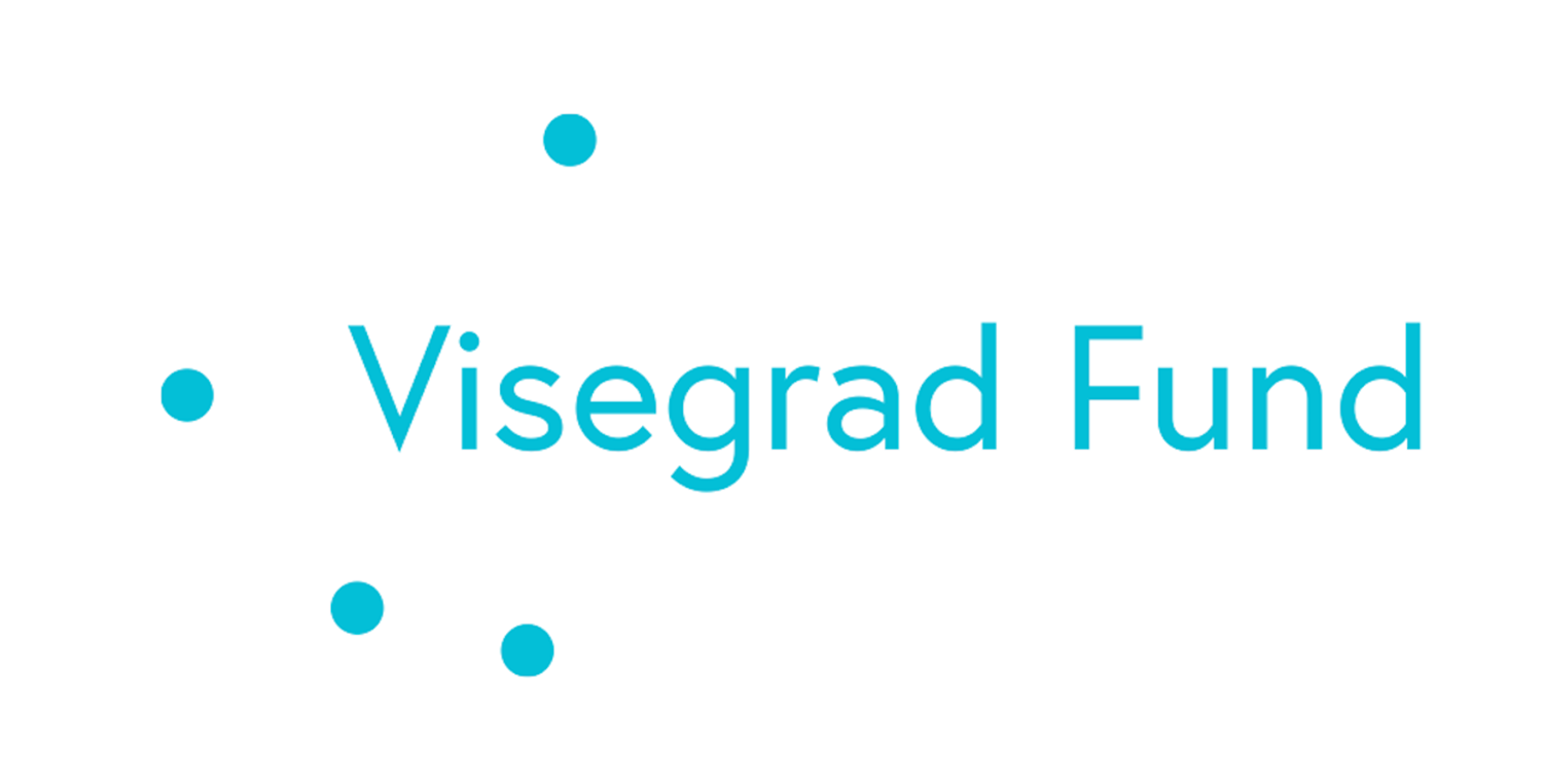 logo Visegrad Fund - jasnoniebieski napis i&nbsp;4 kropki w&nbsp;tym samym kolorze